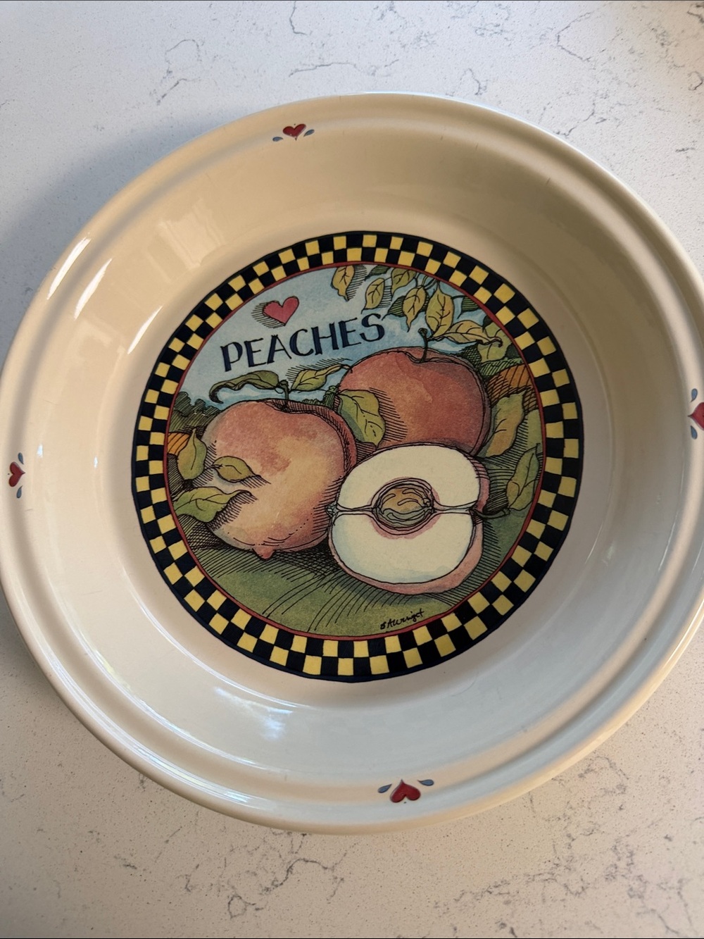 Peaches Ceramic Pie Plate - Cream Peach Design